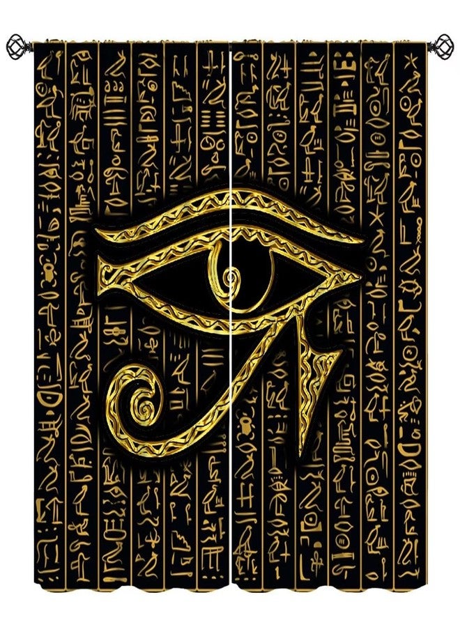 JanJCurt Ancient Egyptian Curtains, Egyptian Eye of Horus, Ancient Culture Golden Egyptian Hieroglyphs Alphabet Print Blackout Window Treatments for Living Room Bedroom 42x45 Inch - Image 1